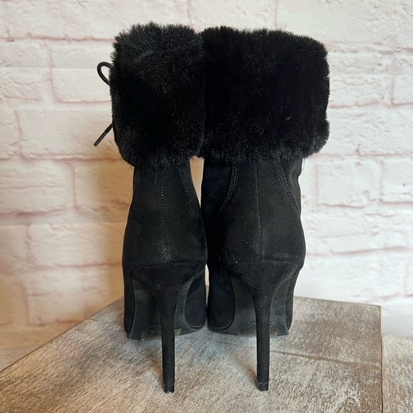 Qupid Lace-up Faux Fur Suede Booties - Picture 3 of 6